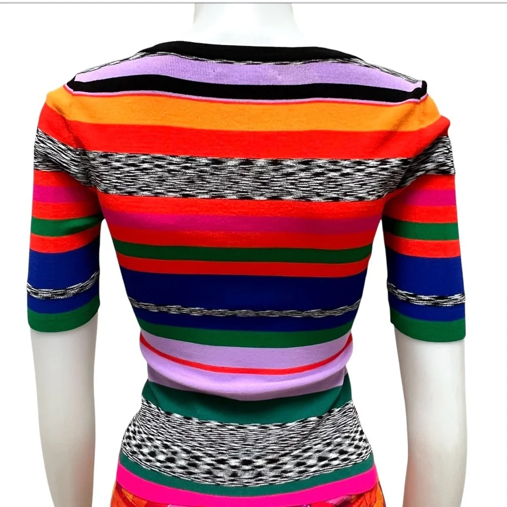MILLY Rainbow Stripe Square Neck Knit Top ASO Ali Fisher Preppy Academia Sporty - Picture 15 of 17